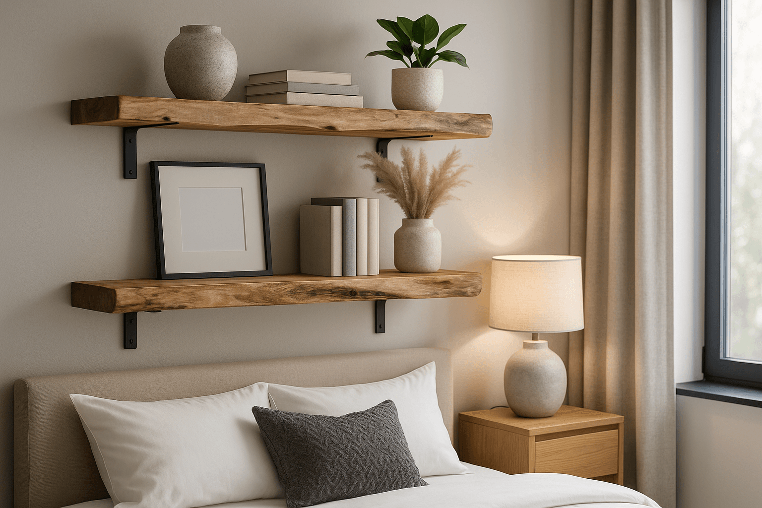 Bedroom with minimalist shelf design