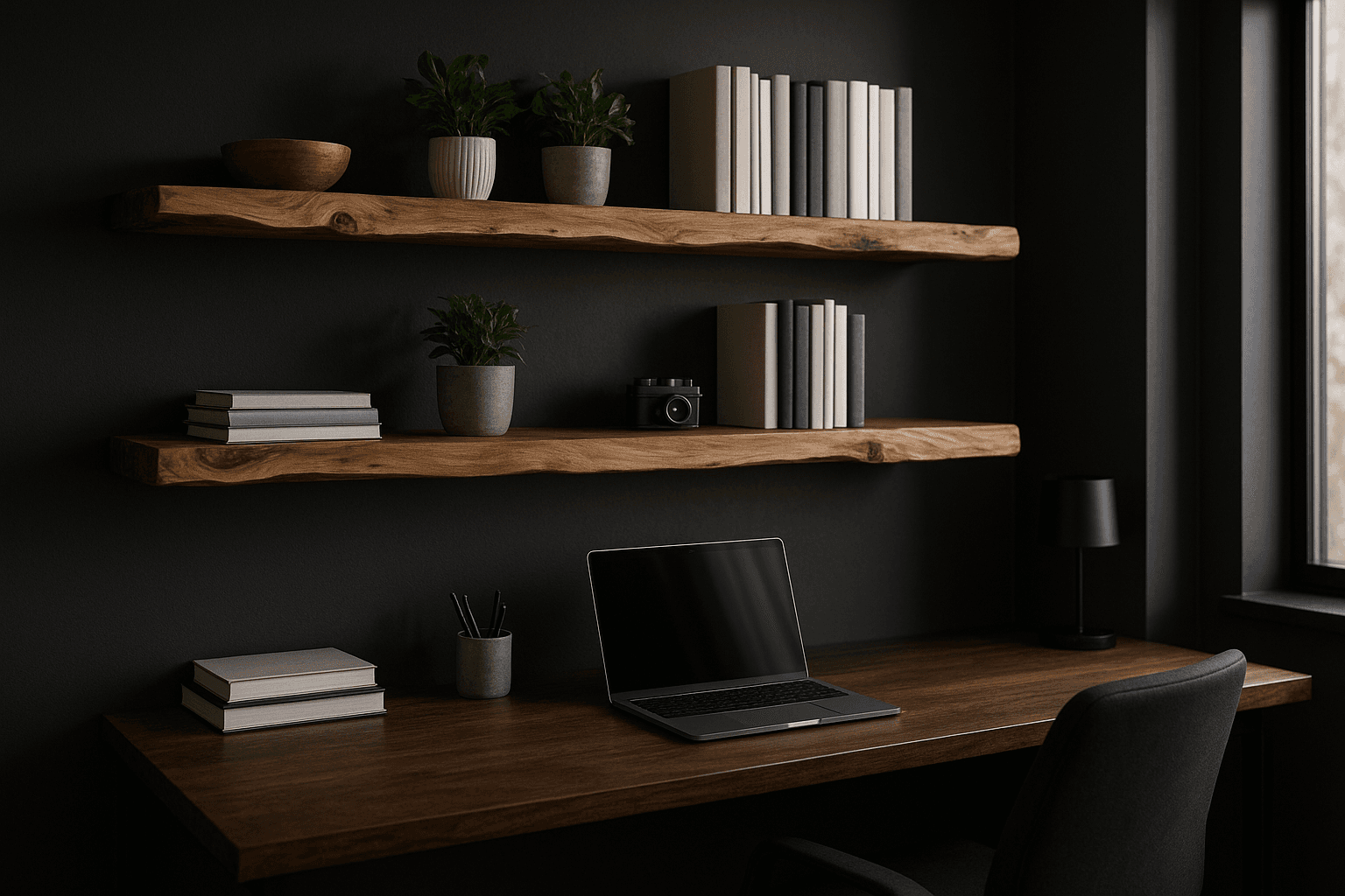 Office space with custom shelf display